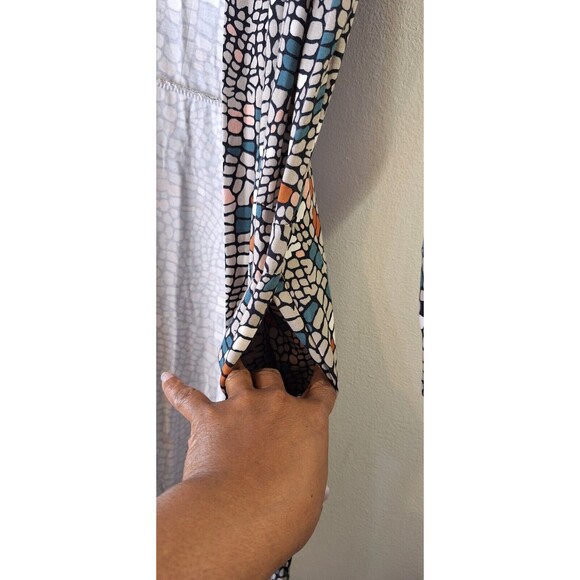 LOGO Lori Goldstein Geometric Mosaic Open Front Duster Cardigan L  Beachy Artsy - Picture 11 of 13